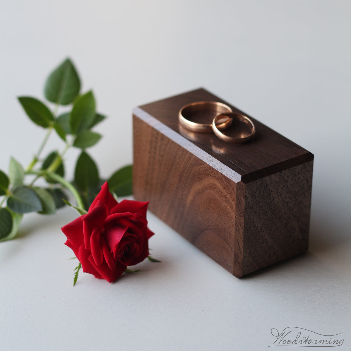 Double Walnut Wedding Ring Box with Engraving