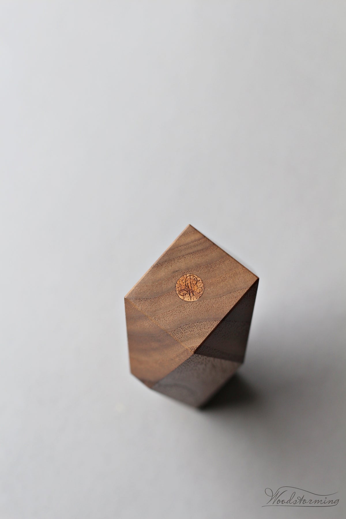 Faceted Walnut Wood Vase for Dried Flowers