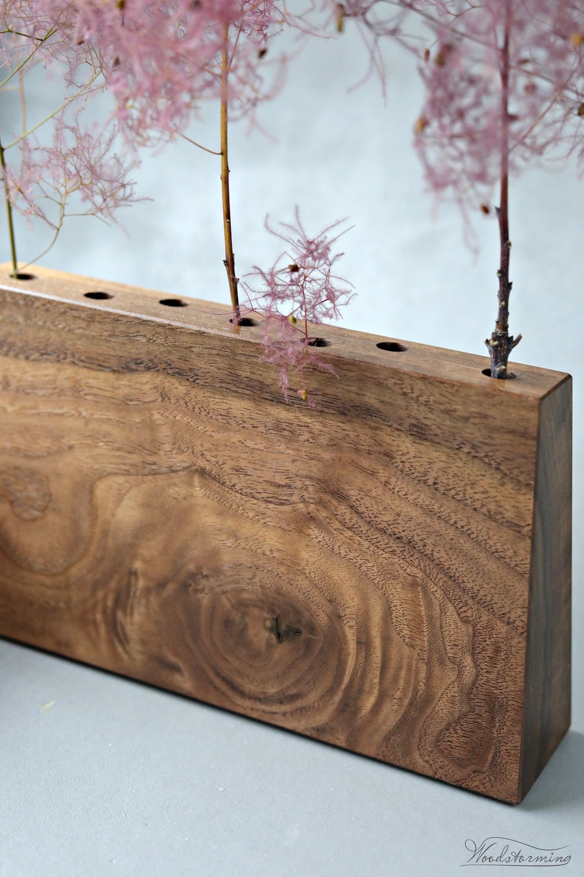 One-of-a-Kind Long Walnut Wood Vase for Dried Flowers