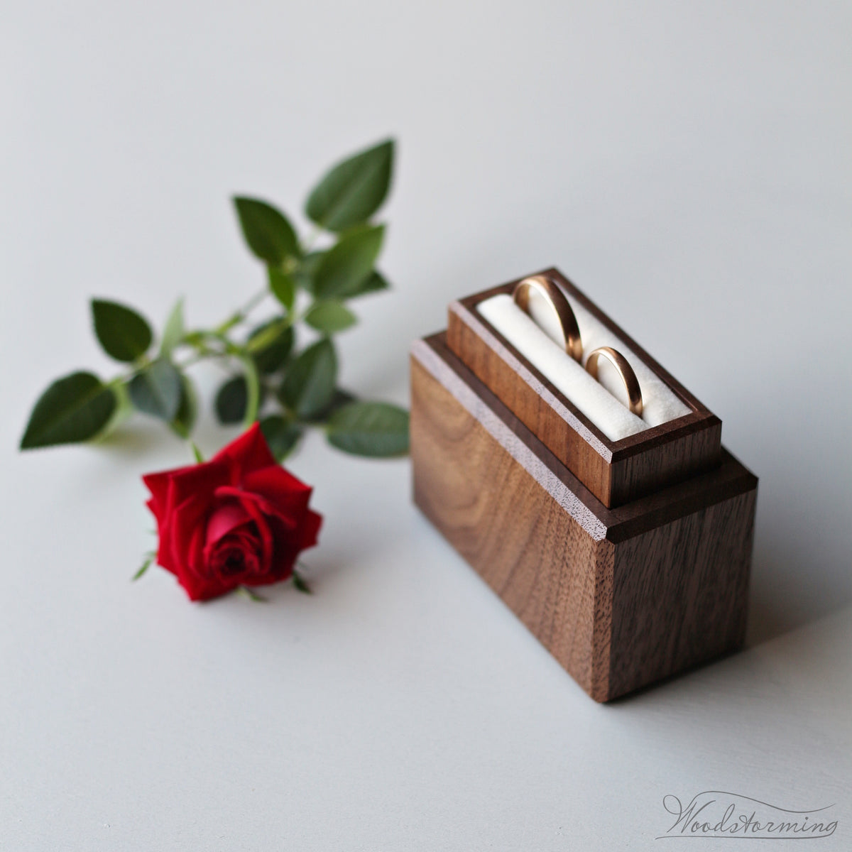 Double Walnut Wedding Ring Box with Engraving