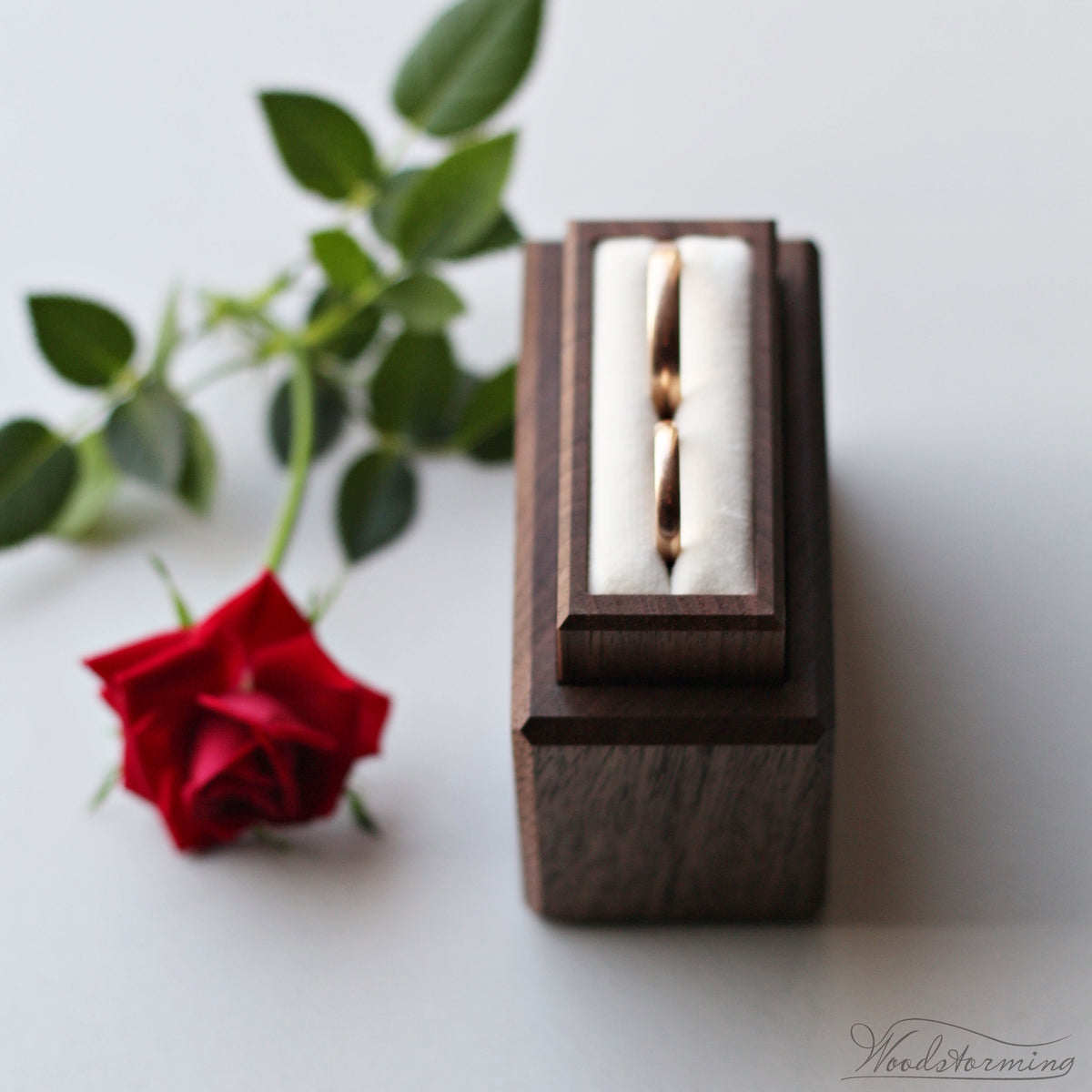 Double Walnut Wedding Ring Box with Engraving