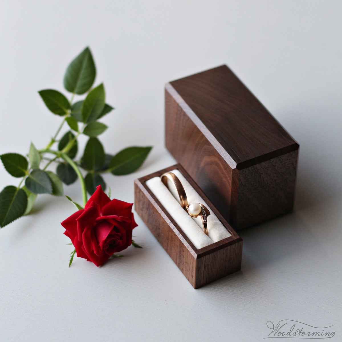 Double Walnut Wedding Ring Box with Engraving