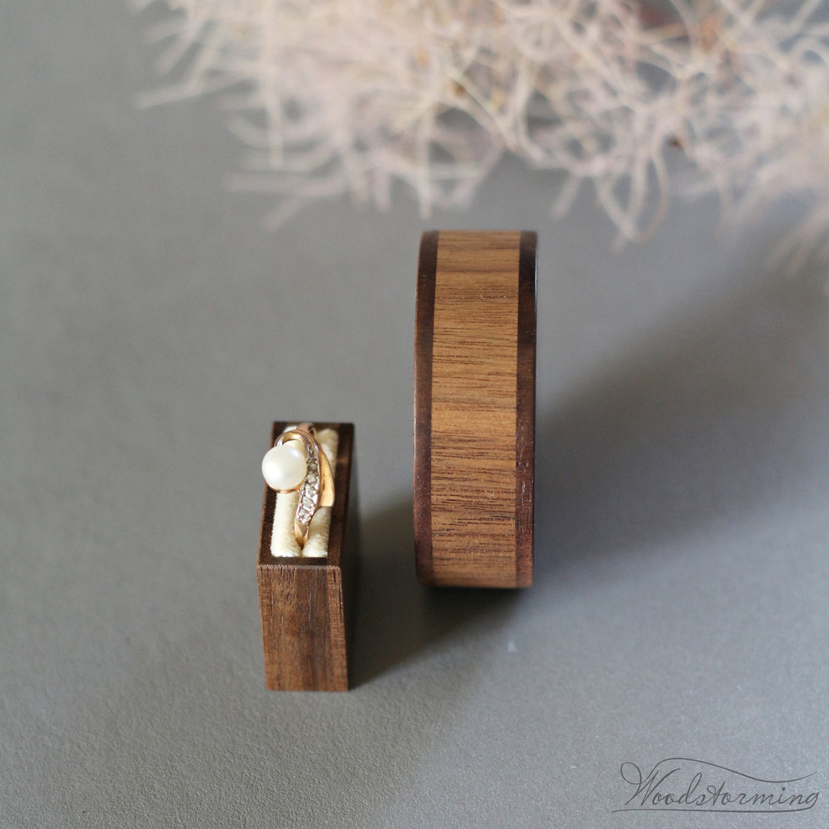 Slim Round Walnut Proposal Ring Box with Pull-Out Drawer