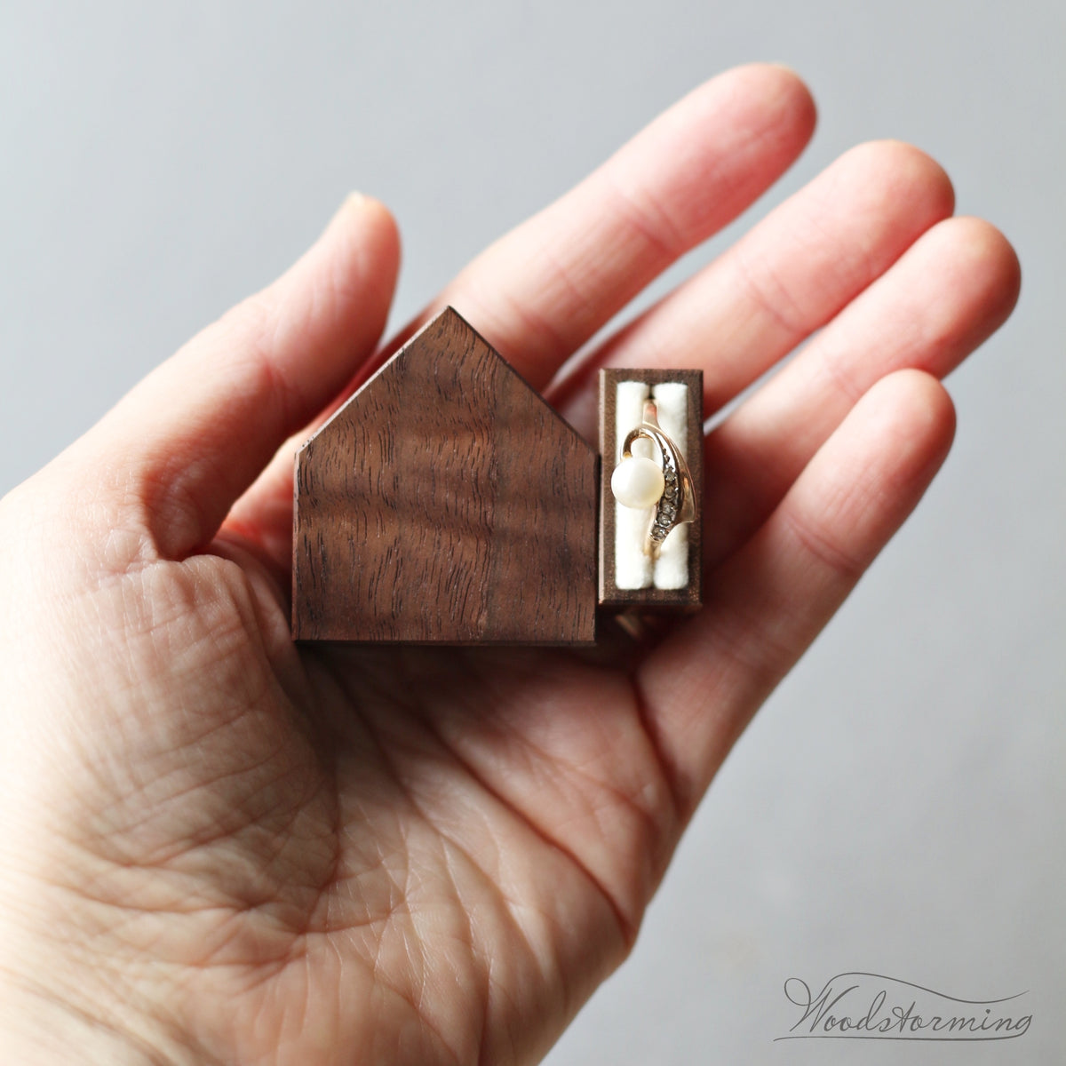 Personalized House-Shaped Wooden Ring Box