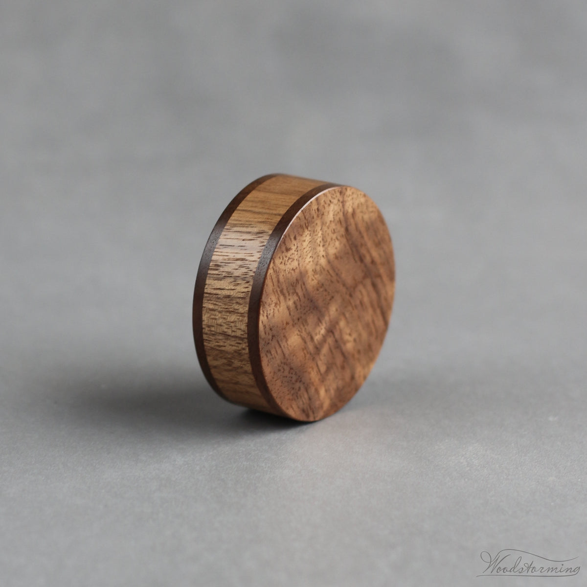 Slim Round Walnut Proposal Ring Box with Pull-Out Drawer