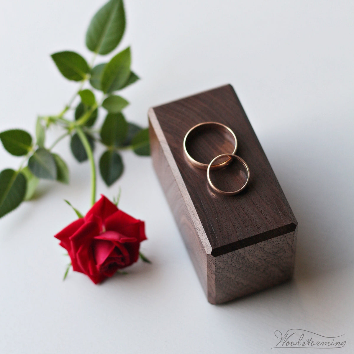 Double Walnut Wedding Ring Box with Engraving