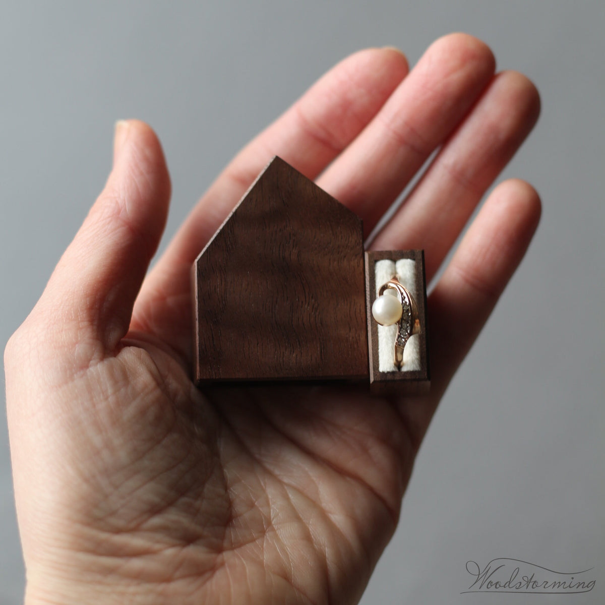 Personalized House-Shaped Wooden Ring Box