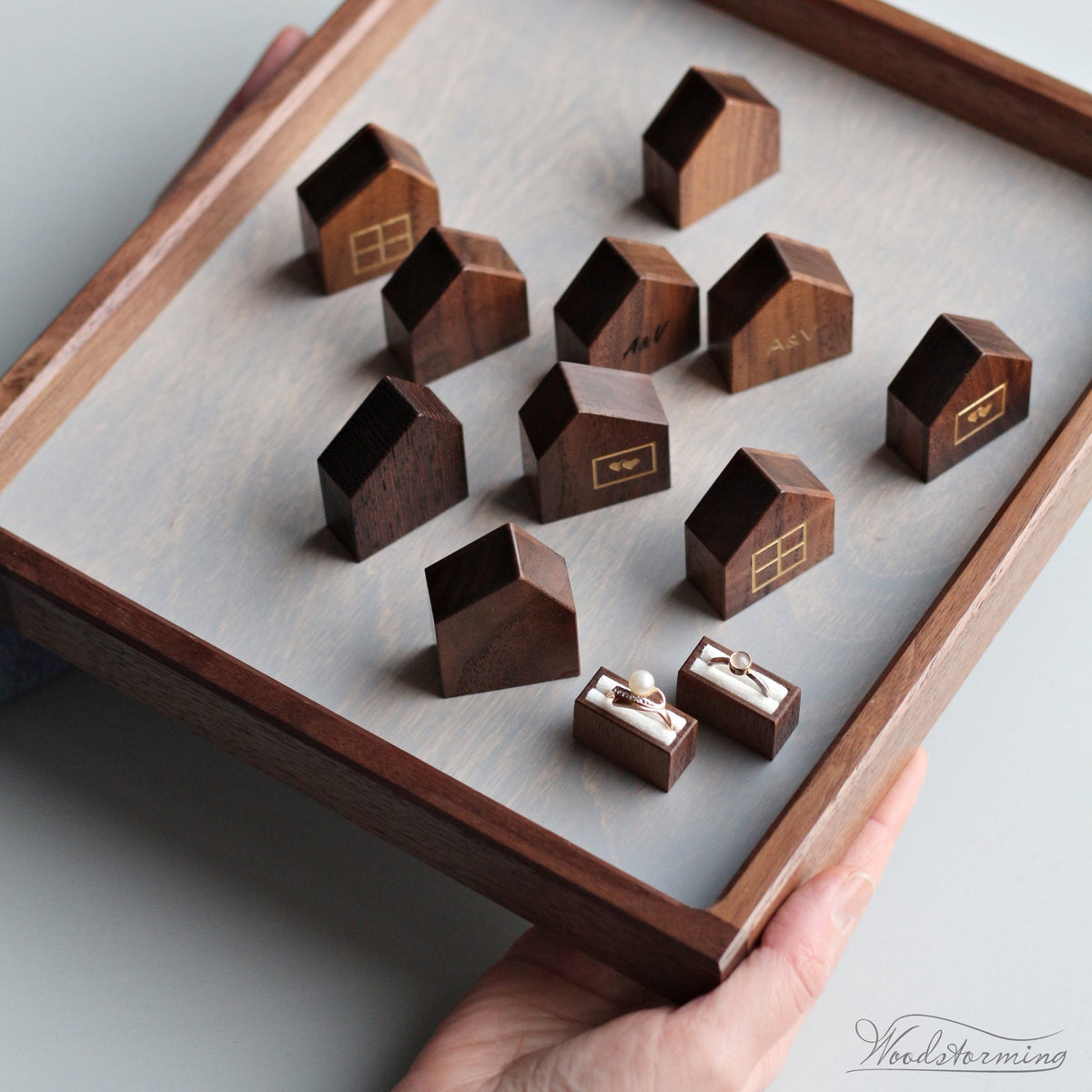 Personalized House-Shaped Wooden Ring Box
