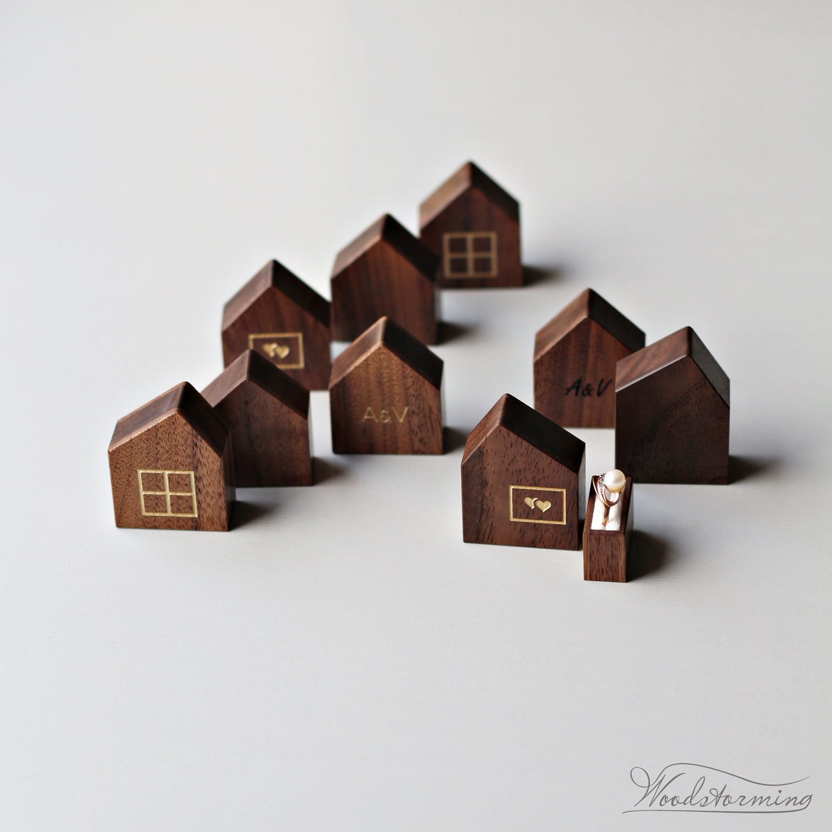 Personalized House-Shaped Wooden Ring Box