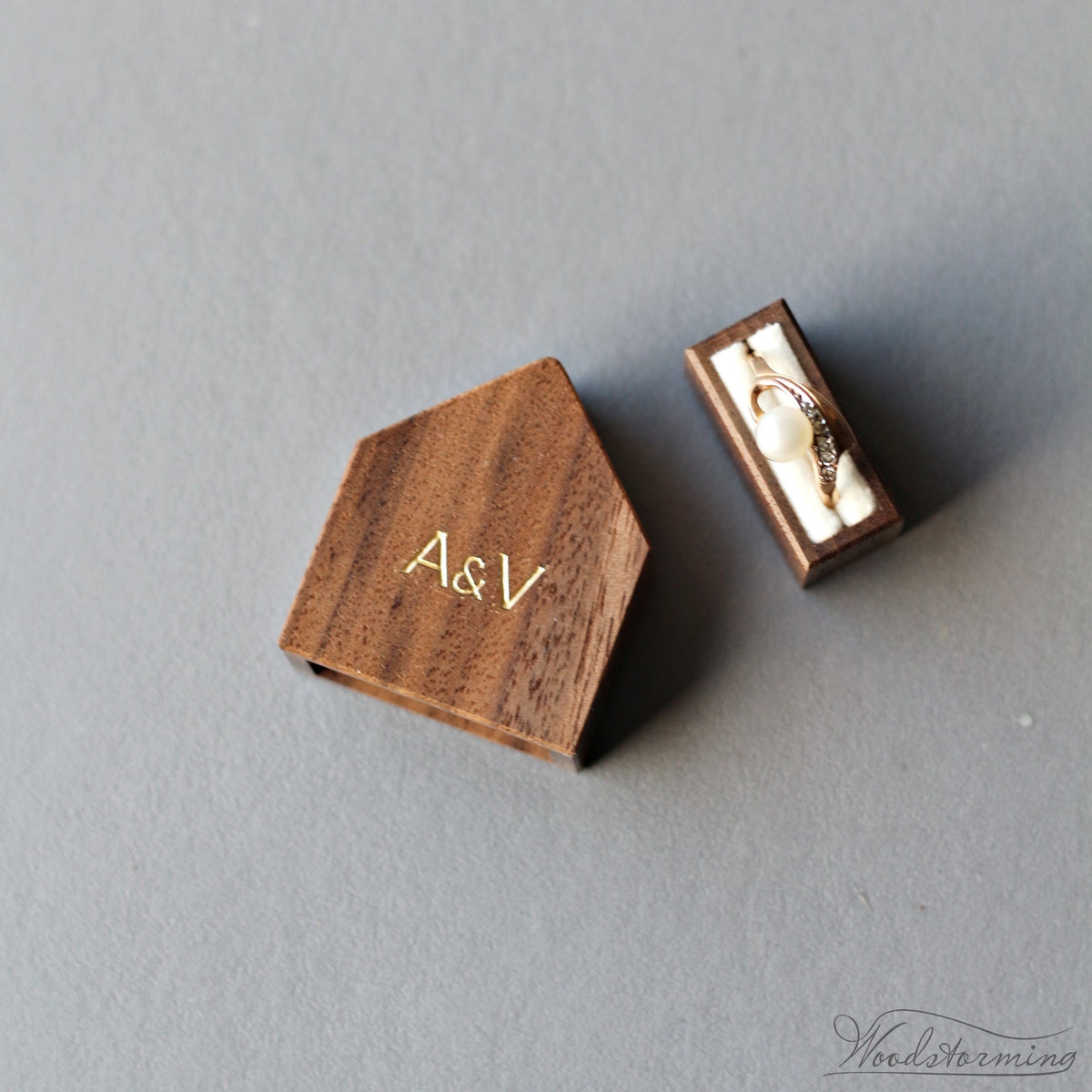 Personalized House-Shaped Wooden Ring Box
