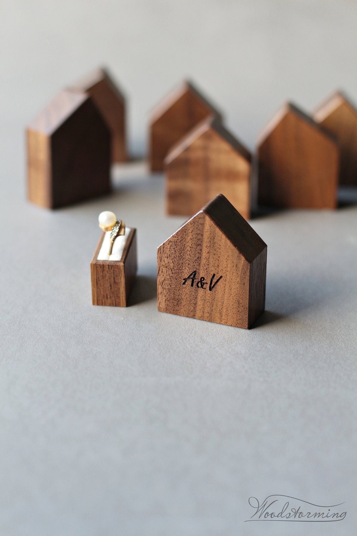 Personalized House-Shaped Wooden Ring Box