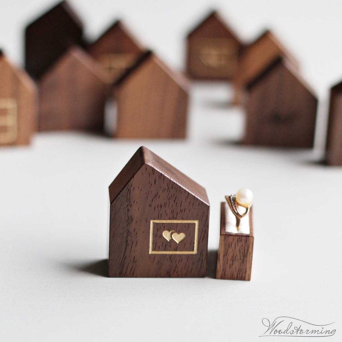 Personalized House-Shaped Wooden Ring Box