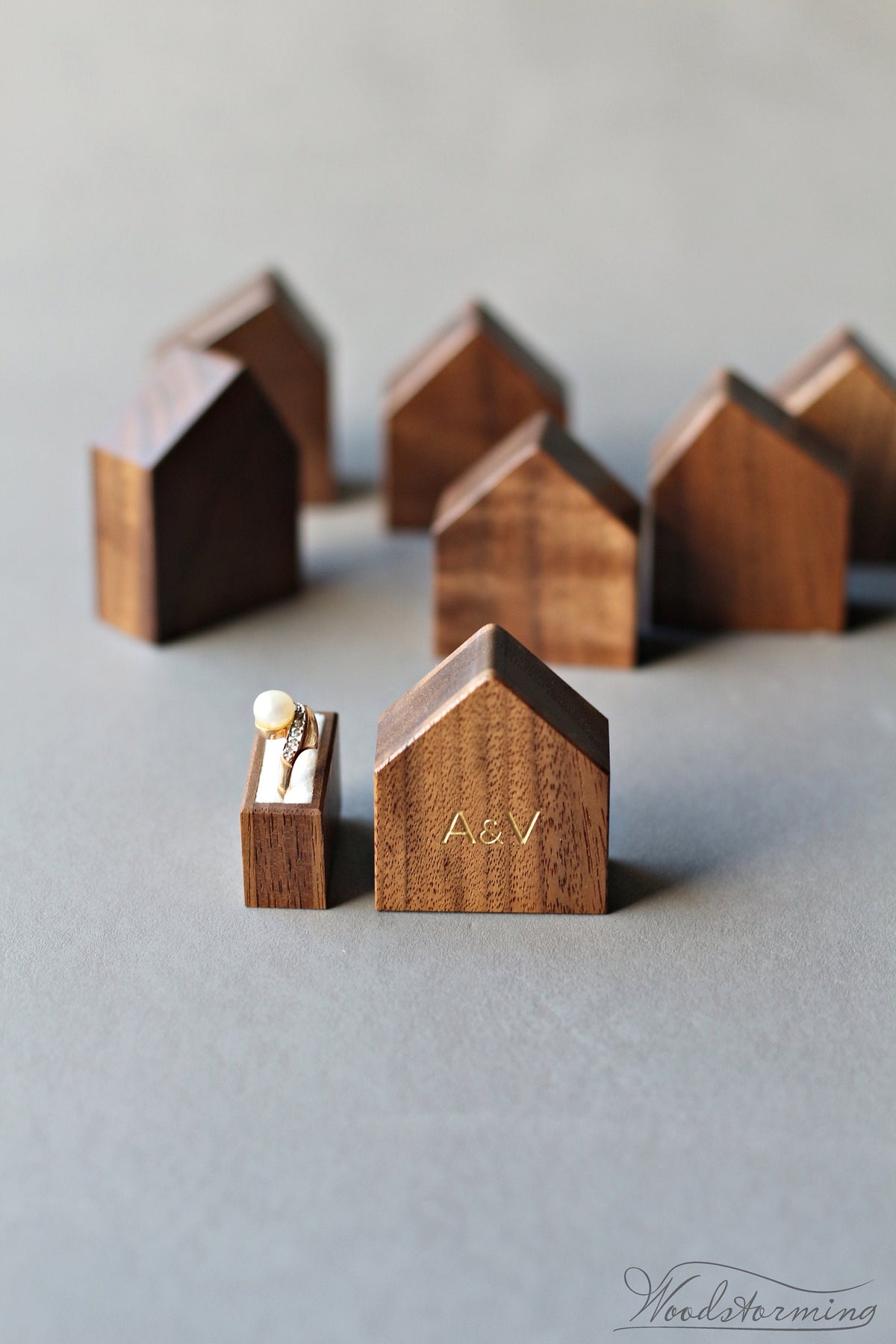 Personalized House-Shaped Wooden Ring Box