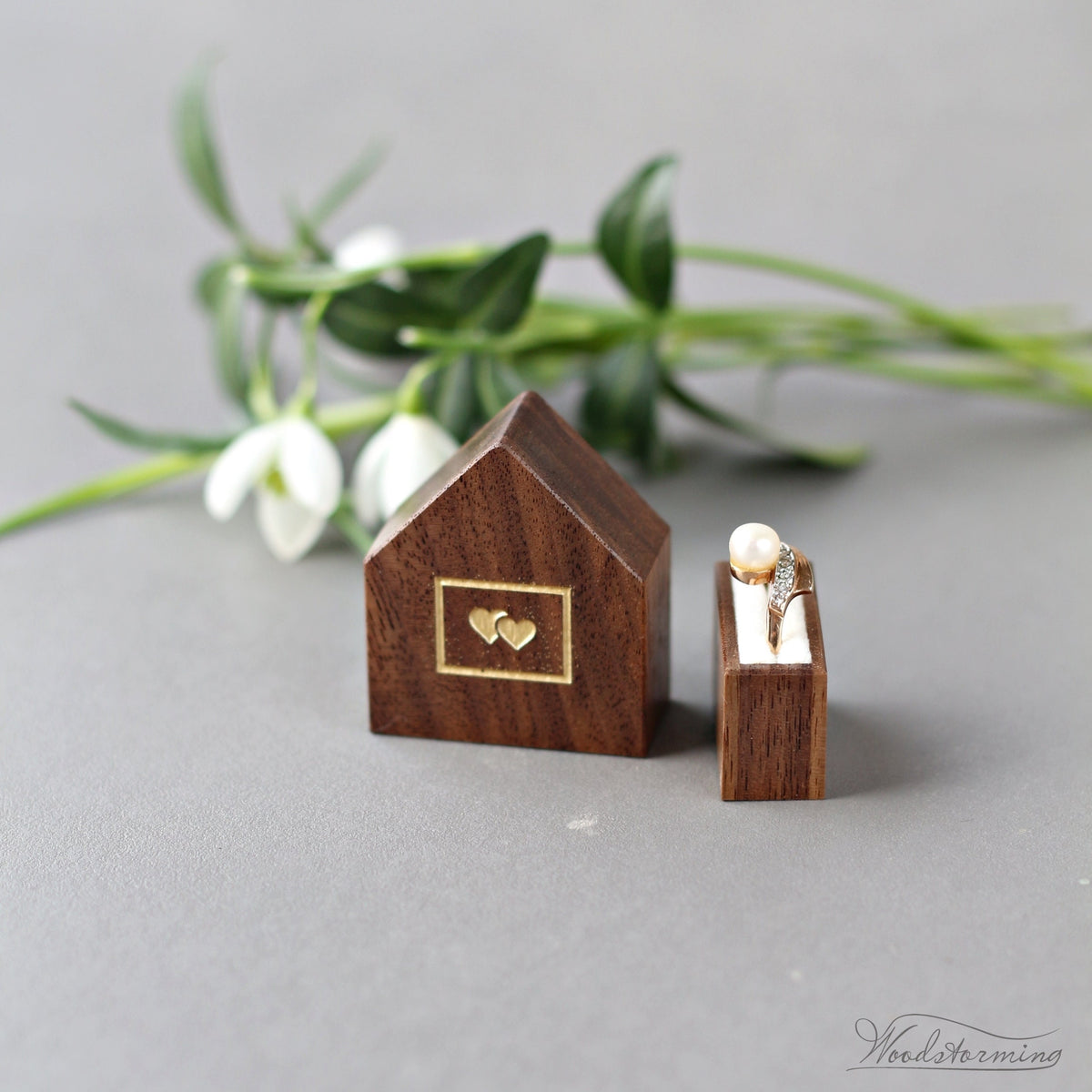 Personalized House-Shaped Wooden Ring Box