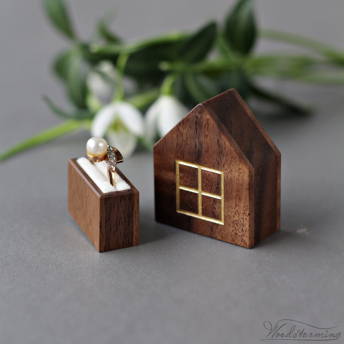 Personalized House-Shaped Wooden Ring Box