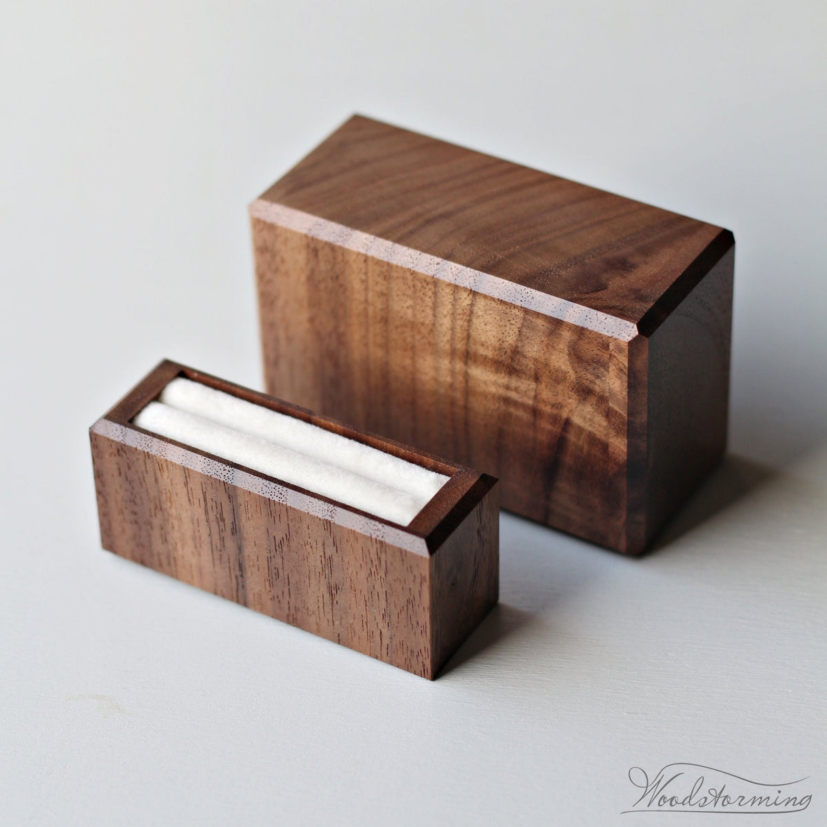 Double Walnut Wedding Ring Box with Engraving
