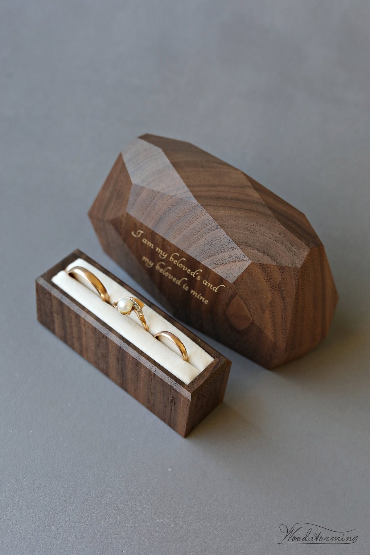 Rustic ring bearer box, wooden faceted wedding ring box, ring box for wedding ceremony by Woodstorming