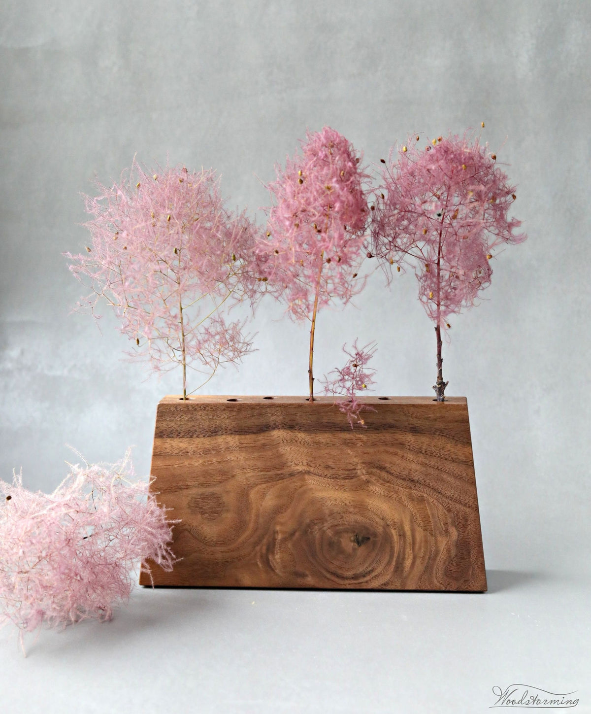 One-of-a-Kind Long Walnut Wood Vase for Dried Flowers
