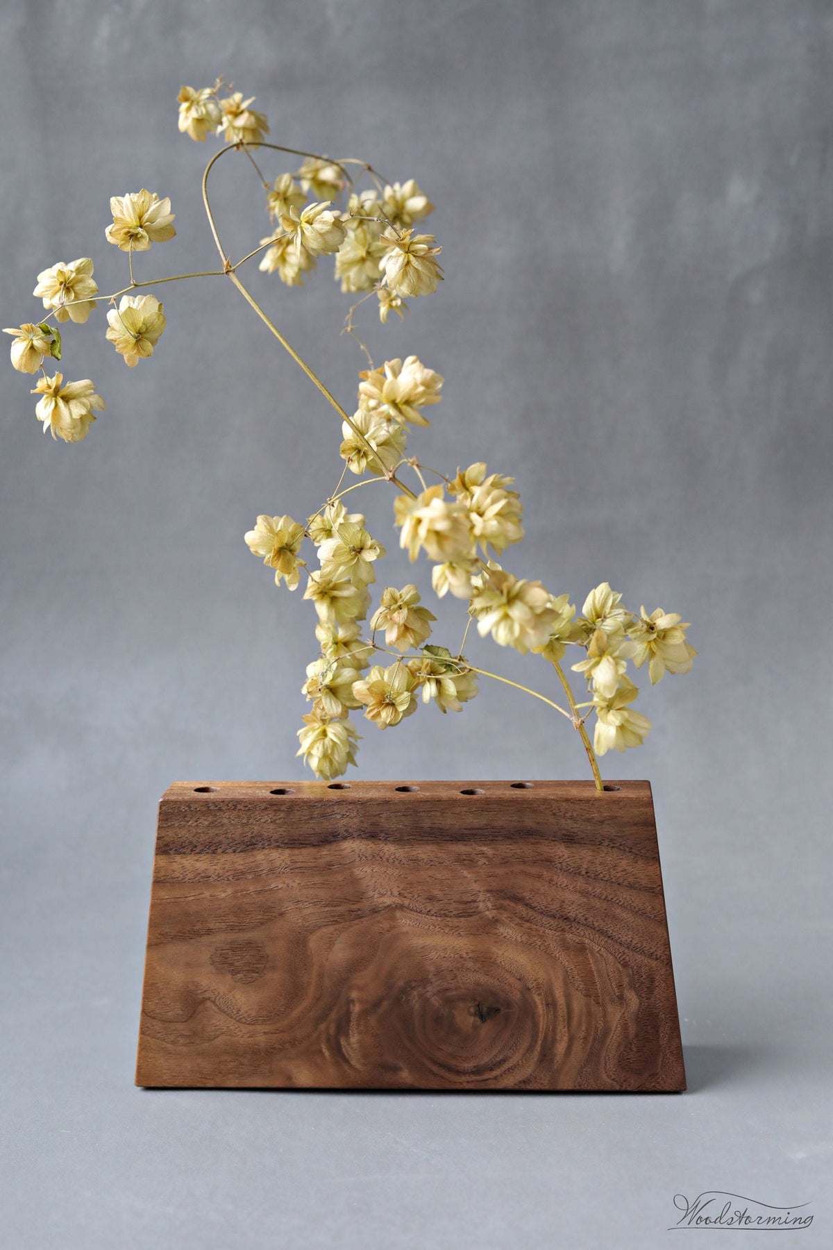 One-of-a-Kind Long Walnut Wood Vase for Dried Flowers