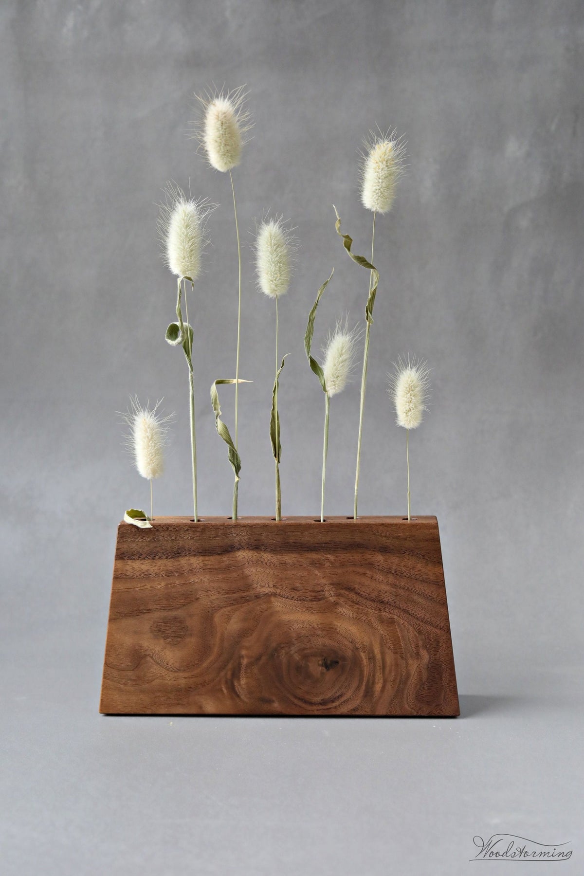 One-of-a-Kind Long Walnut Wood Vase for Dried Flowers