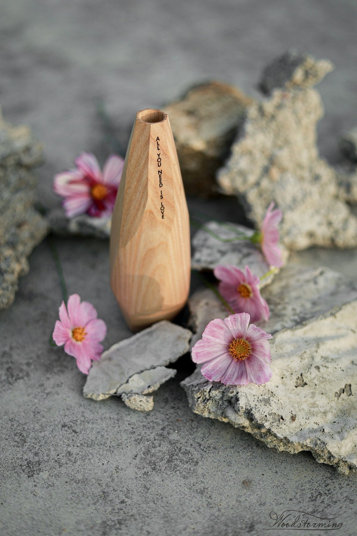 Personalized beech wood vase for dried flowers with a inspirational word or phrase engraved on it