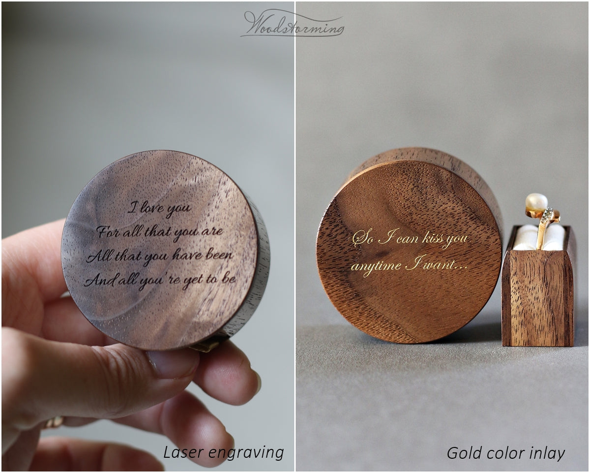 Round Walnut Proposal Ring Box